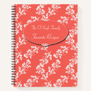 Coral and White Floral Recipe Organizer Notebook