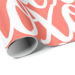 Coral and White Fun Pattern Wrapping Paper