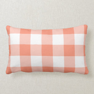 Coral and White Gingham Pattern Lumbar Pillow