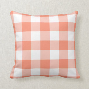 Coral and White Gingham Pattern Throw Pillow