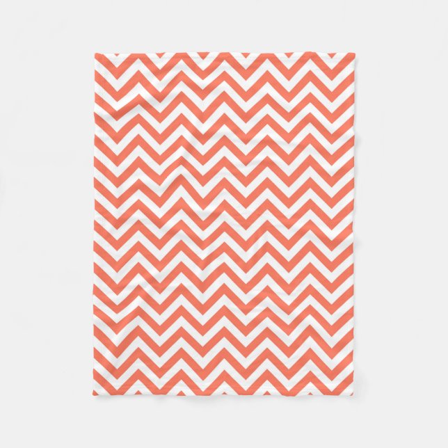 Coral and White Large Chevron ZigZag Pattern Fleece Blanket (Front)