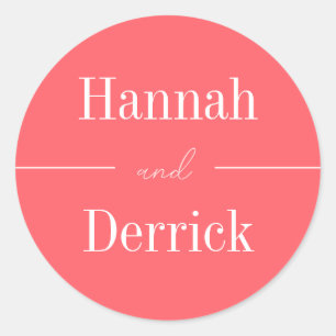 Coral and White Modern Wedding Invitation Classic Round Sticker