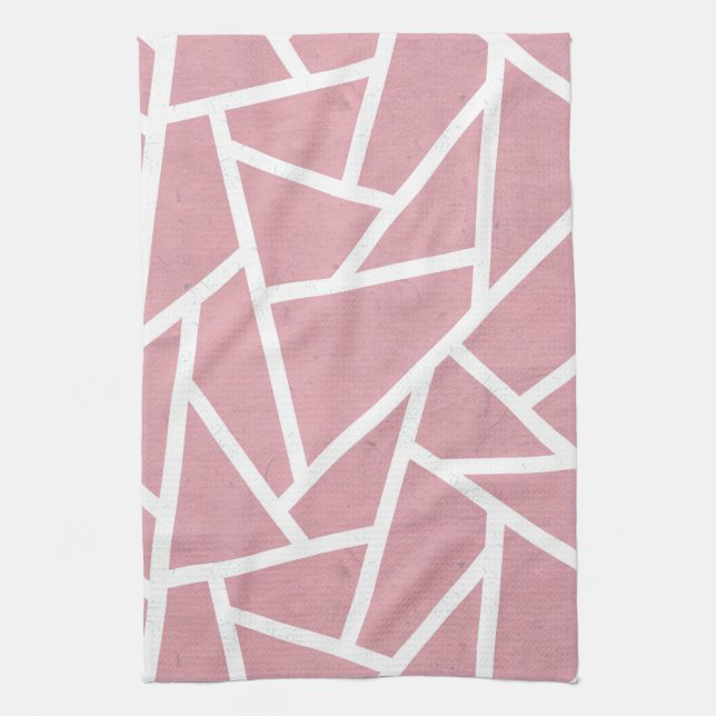 Coral and white mosaic pattern kitchen towel (Vertical)