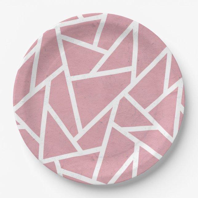 Coral and white mosaic pattern paper plate (Front)