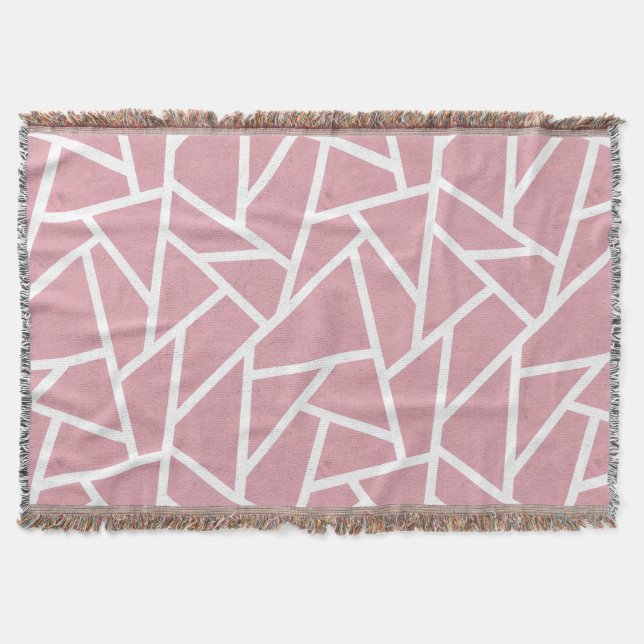 Coral and white mosaic pattern throw blanket (Front)