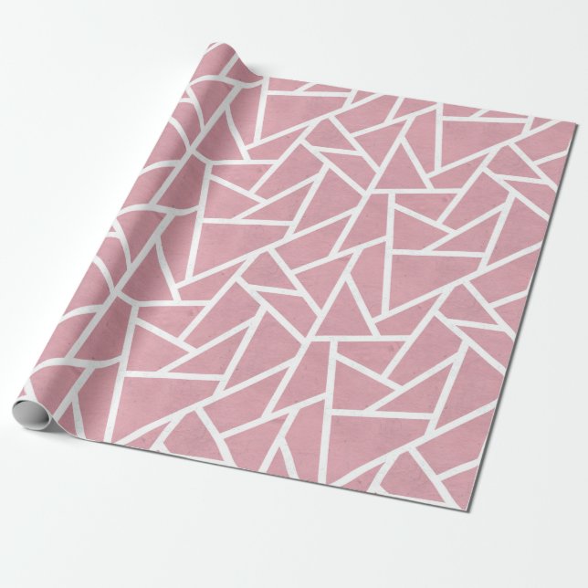 Coral and white mosaic pattern wrapping paper (Unrolled)