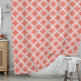 Coral and White Octagon Link Lattice Pattern