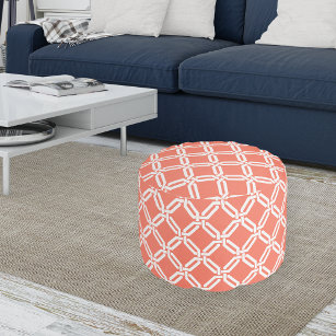 Coral and White Octagon Link Lattice Pattern Pouf
