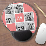 Coral and White Photo Collage Custom Monogram Gel Mouse Pad<br><div class="desc">You can use Instagram photos for this design. Use 6 square photos to create a unique and personal gift. Or you can keep the hipster puppy and make a trendy keepsake. If you need to adjust the pictures,  click on the customize tool to make changes.</div>