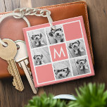 Coral and White Photo Collage Custom Monogram Keychain<br><div class="desc">You can use Instagram photos for this design. Use 6 square photos to create a unique and personal gift. Or you can keep the hipster puppy and make a trendy keepsake. If you need to adjust the pictures,  click on the customize tool to make changes.</div>