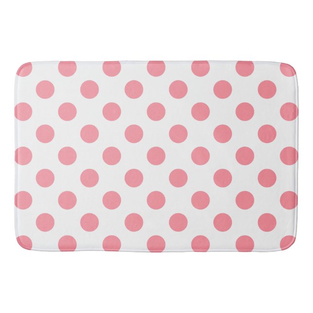 Coral and white polka dots bath mat (Front)