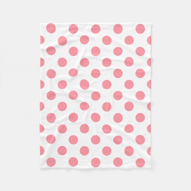 Coral and white polka dots fleece blanket (Front)