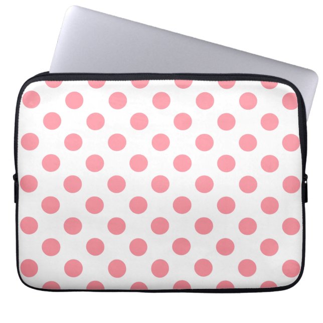 Coral and white polka dots laptop sleeve (Front)