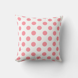 Coral and white polka dots throw pillow