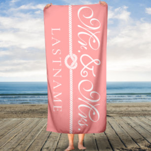 Coral and White Rope Custom Family Bath Towel