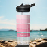 Coral and White Striped Pattern Custom Script Name Water Bottle<br><div class="desc">Add your name to this design with bold stripes. A preppy pattern with bold stripes and a monogram of your first or last name. For advanced users, you can click on the edit/customize button and change the colours of the lines. Create your own and change the colours to your favourite...</div>