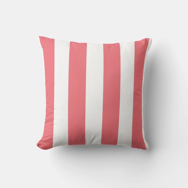 Coral and White Striped Throw Pillow (Front)