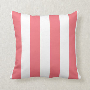 Coral and White Striped Throw Pillow