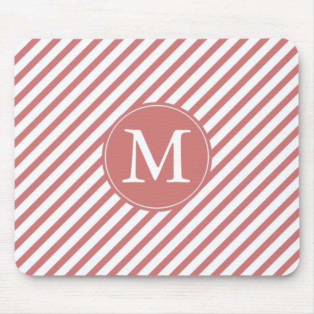 Coral and White Stripes monogram Mouse Pad (Front)