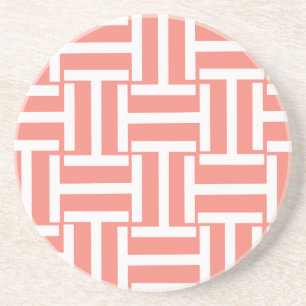 Coral and White T Weave Coaster