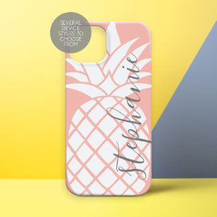 Coral and White Trendy Pineapple with Custom Name