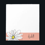 Coral and White Whimsical Daisy with Custom Text Notepad<br><div class="desc">A zen and whimsical,  hipster piece of art. You can add a name,  monogram or other custom text. If you need to move the art around,  click on the customize button to make changes.</div>