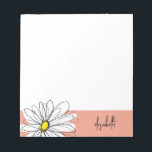 Coral and White Whimsical Daisy with Custom Text Notepad<br><div class="desc">A zen and whimsical,  hipster piece of art. You can add a name,  monogram or other custom text. If you need to move the art around,  click on the customize button to make changes.</div>