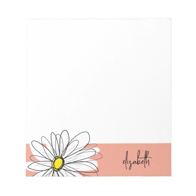Coral and White Whimsical Daisy with Custom Text Notepad (Front)