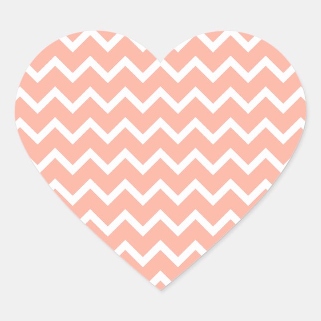 Coral and White Zig Zag Pattern. Heart Sticker (Front)