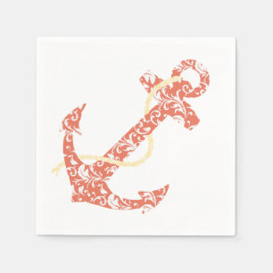 Coral and Yellow Anchor Beach Wedding Napkin