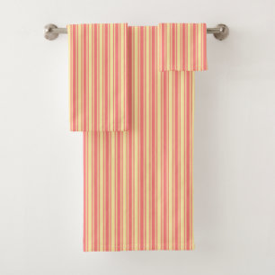 Coral and yellow candy stripes bath towel set