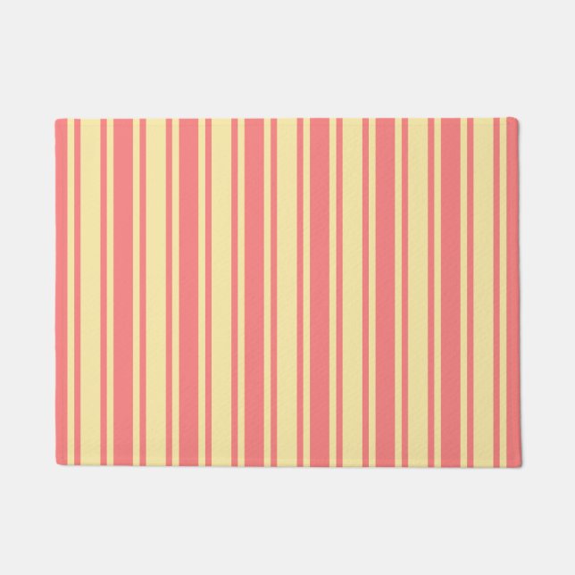 Coral and yellow candy stripes doormat (Front)