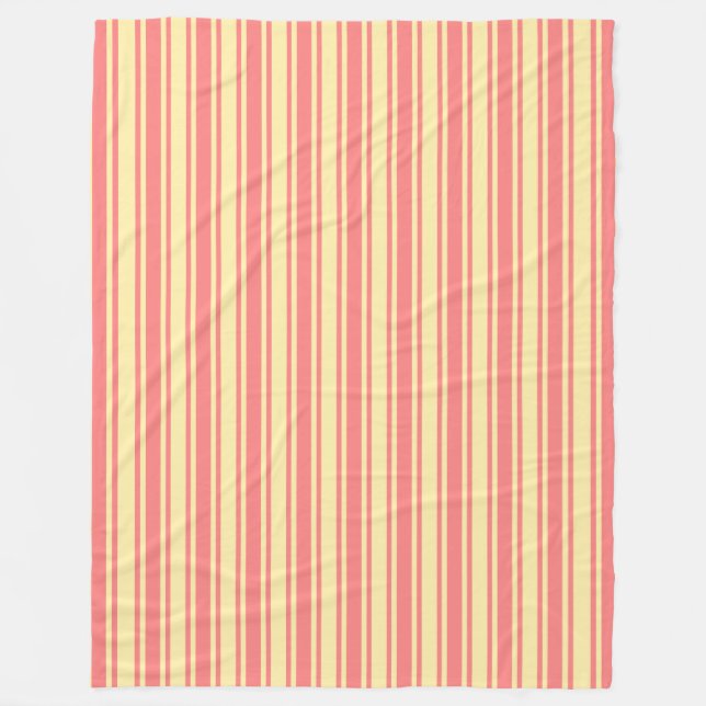 Coral and yellow candy stripes fleece blanket (Front)