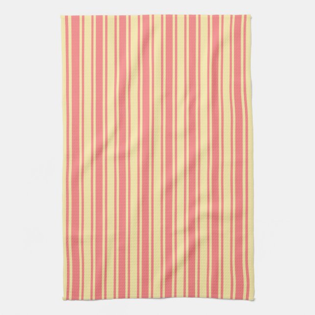 Coral and yellow candy stripes kitchen towel (Vertical)