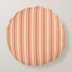 Coral and yellow candy stripes round pillow