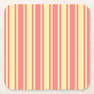 Coral and yellow candy stripes square paper coaster