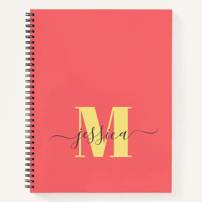 Coral and Yellow Personalized Monogram Notebook (Front)