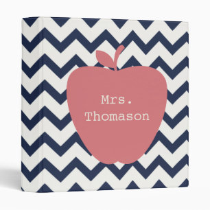 Coral Apple Navy Chevron Teacher Binder
