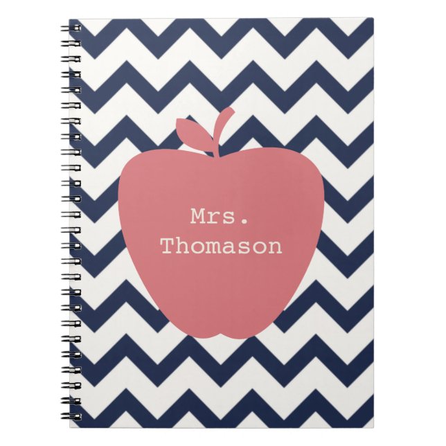 Coral Apple & Navy Chevron Teacher Notebook (Front)
