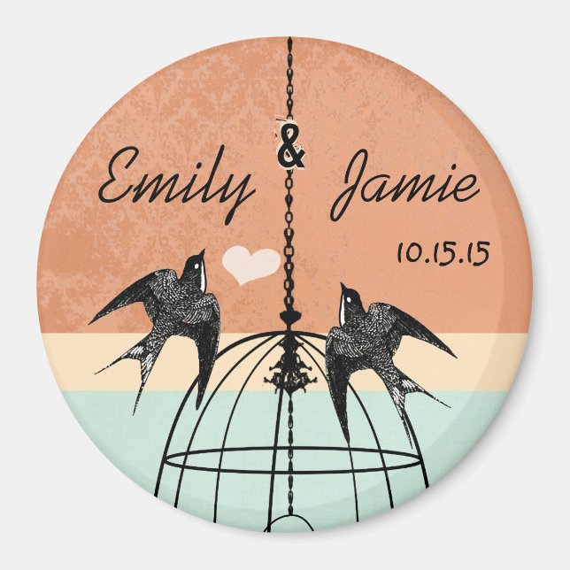 Coral & Aqua Bird Cage Magnet Mariage ou Personnal (Devant)