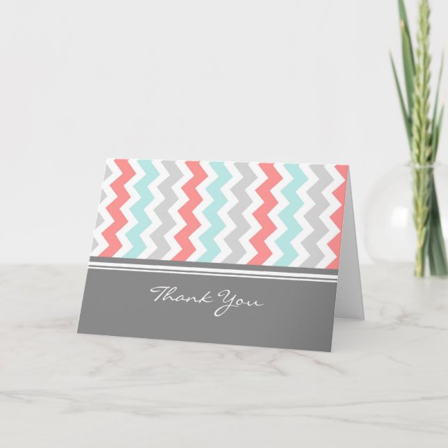 Coral Aqua Grey Baby Shower Hostess Thank You (Front)