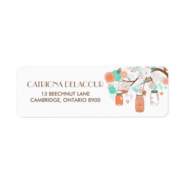 Coral & Aqua Mason Jars Adresse de retour (Devant)
