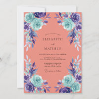 Coral Aqua Painted Blossom Wedding