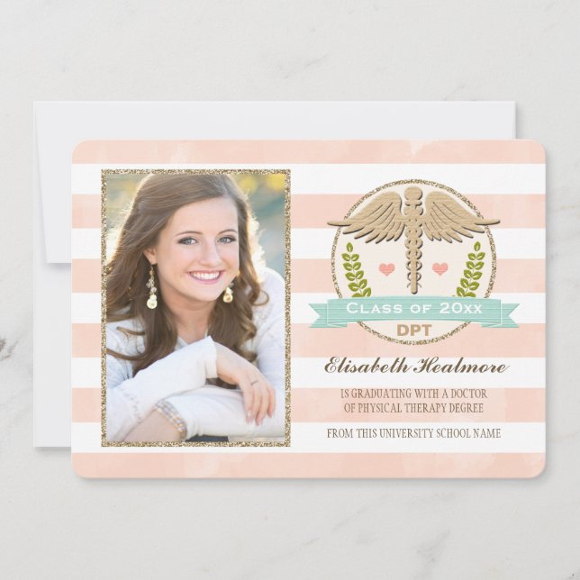 Coral Aqua Physical Therapy School Graduation Invitation (Front)