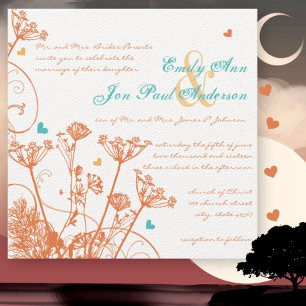 Coral Aqua  Wildflowers Wedding Invitation