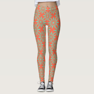 Coral Aquamarine Flower Seamless Pattern Leggings