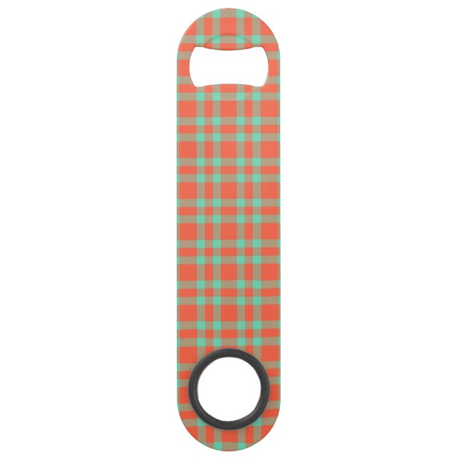 Coral Aquamarine Plaid Pattern Bar Key (Front)