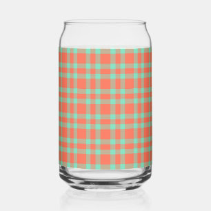 Coral Aquamarine Plaid Pattern Can Glass