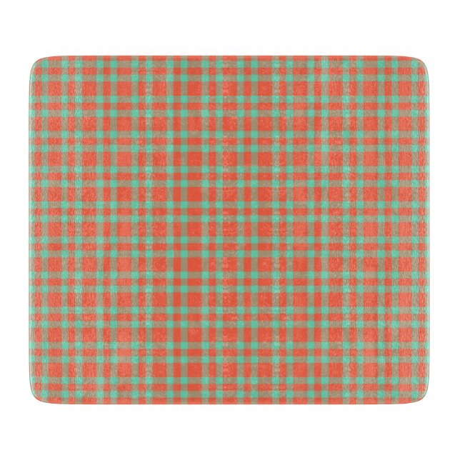 Coral Aquamarine Plaid Pattern Cutting Board (Front)