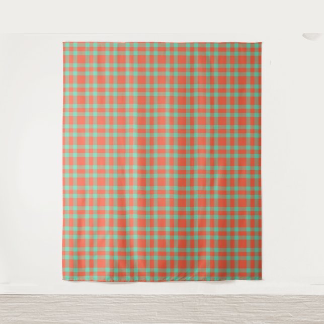 Coral Aquamarine Plaid Pattern Tapestry (Front)
